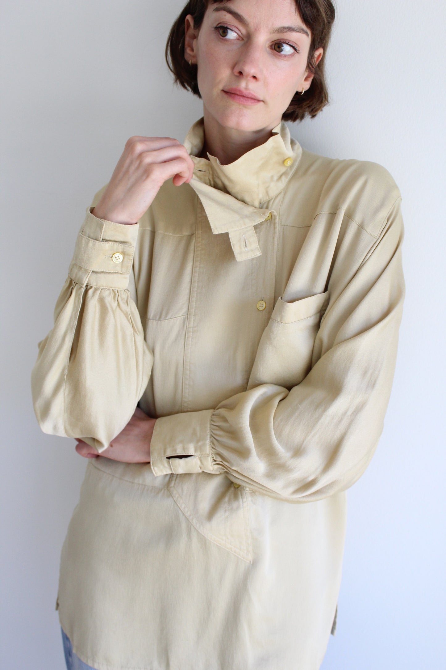 Beautiful 80s Escada Champagne Silk Blouse