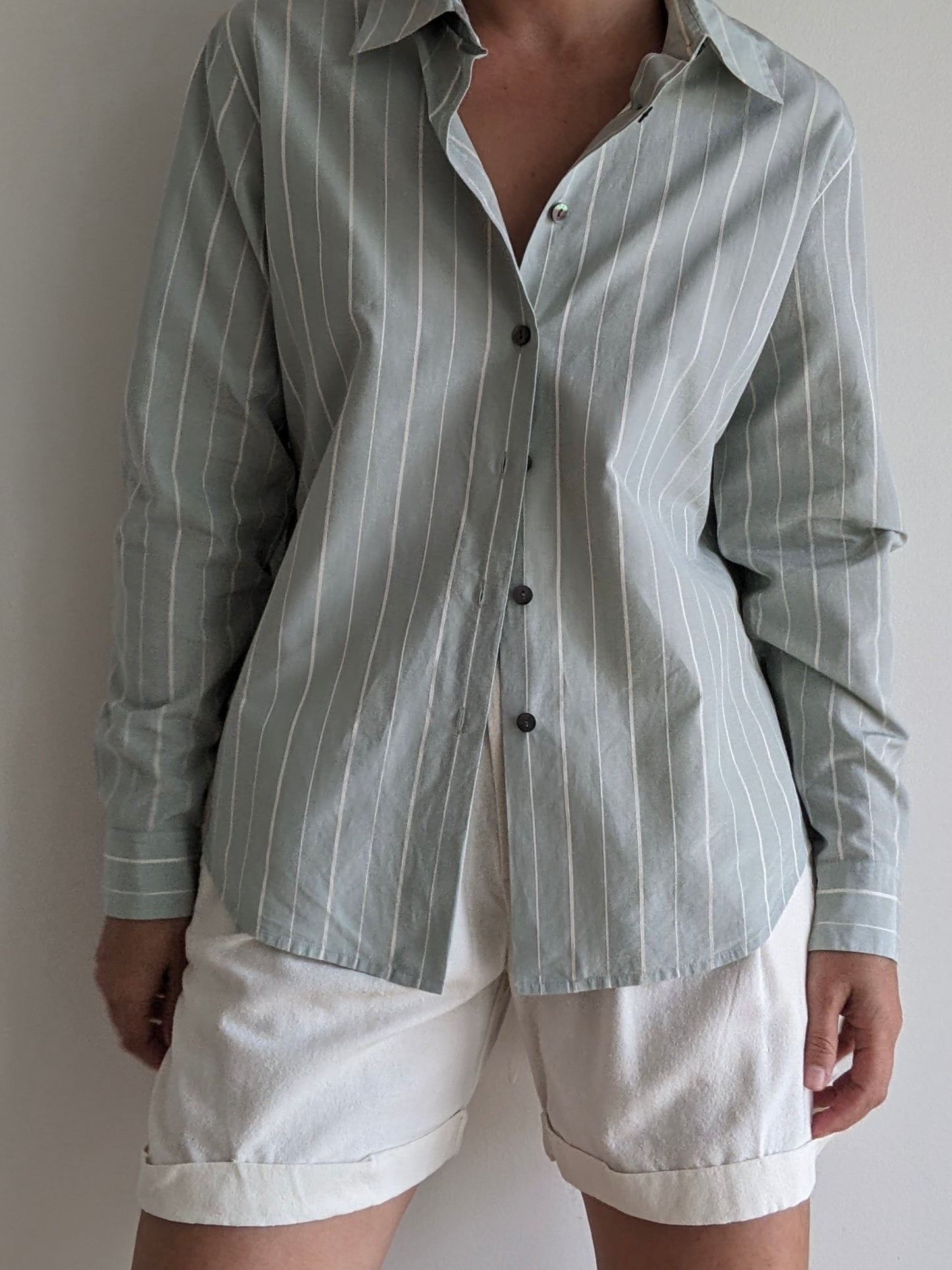 Vintage Spearmint Striped Silk Blouse