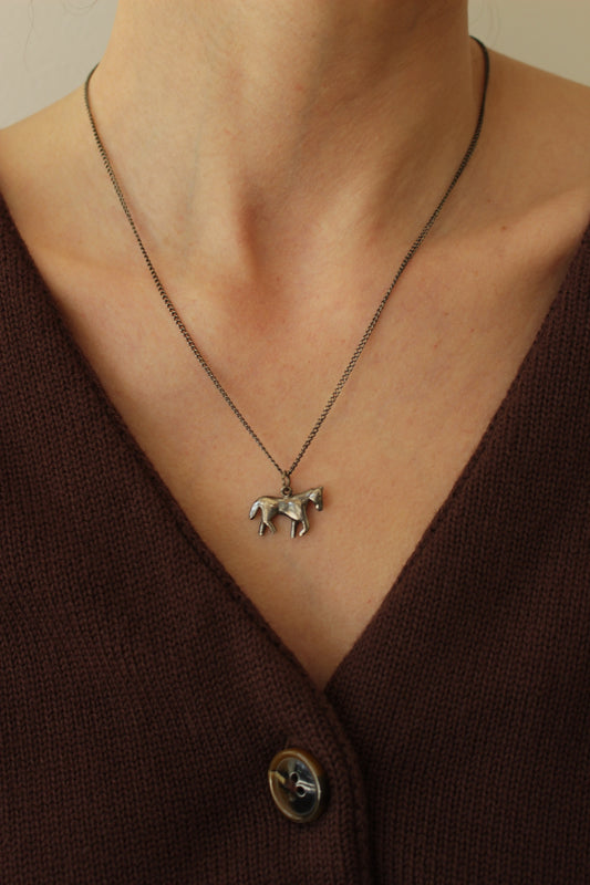 Vintage Pewter Horse Pendant Necklace