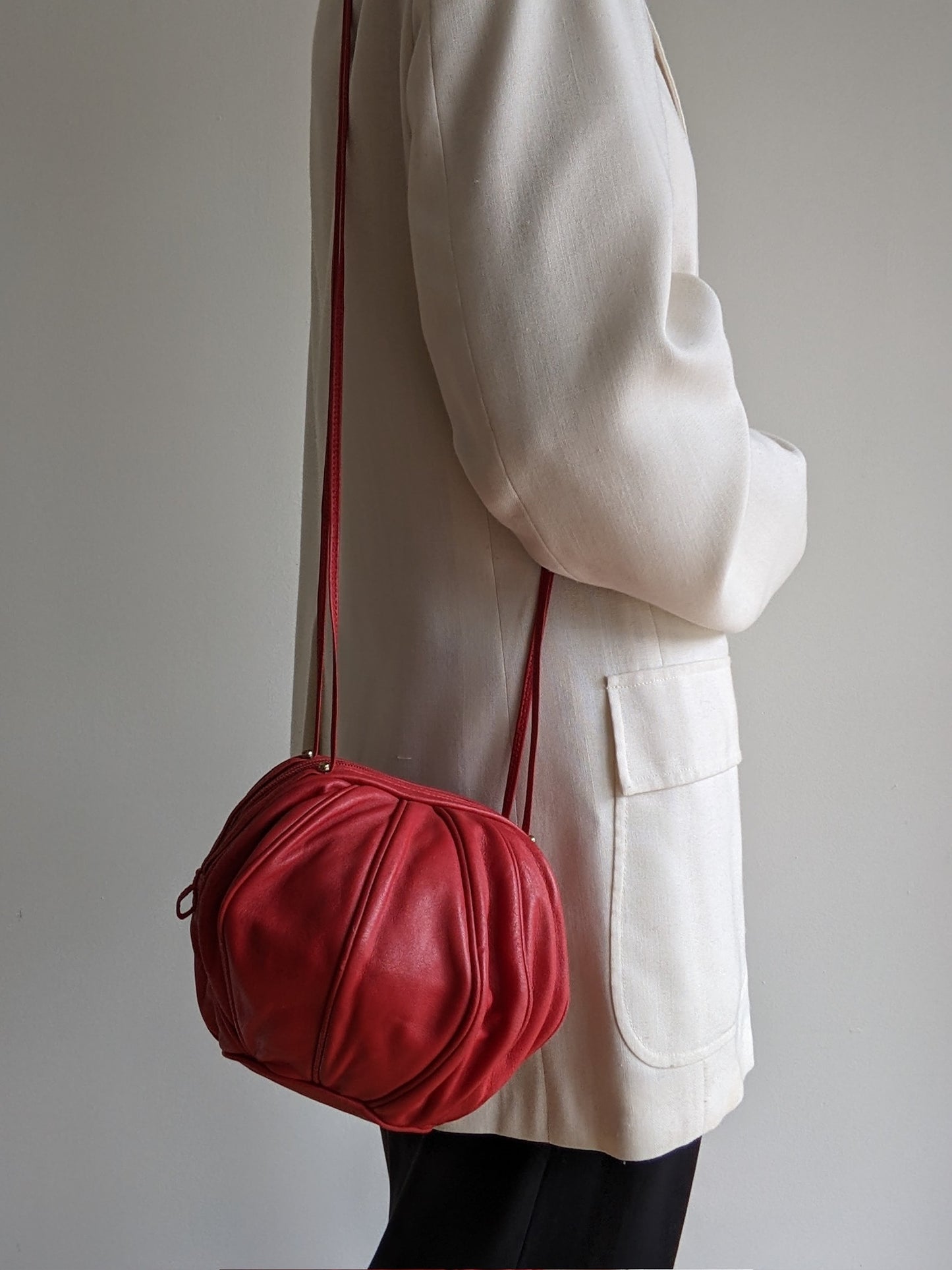 Rare Vintage Red Leather Spherical Purse