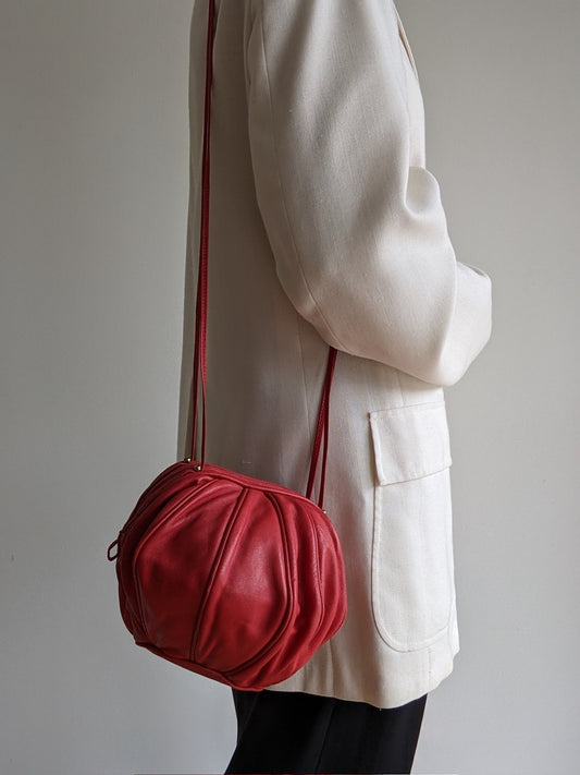 Rare Vintage Red Leather Spherical Purse