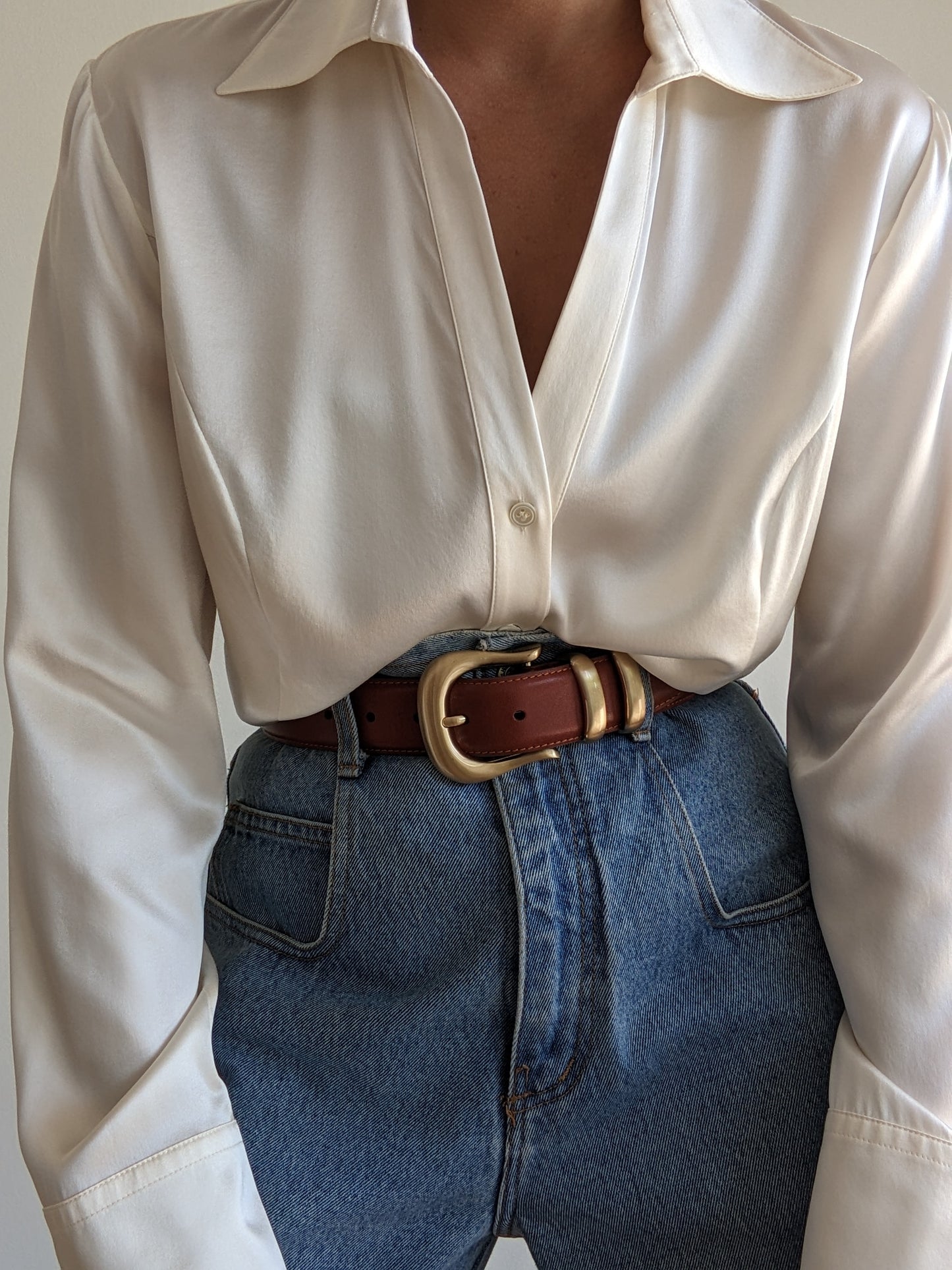 Vintage Pearl Satin Silk Blouse