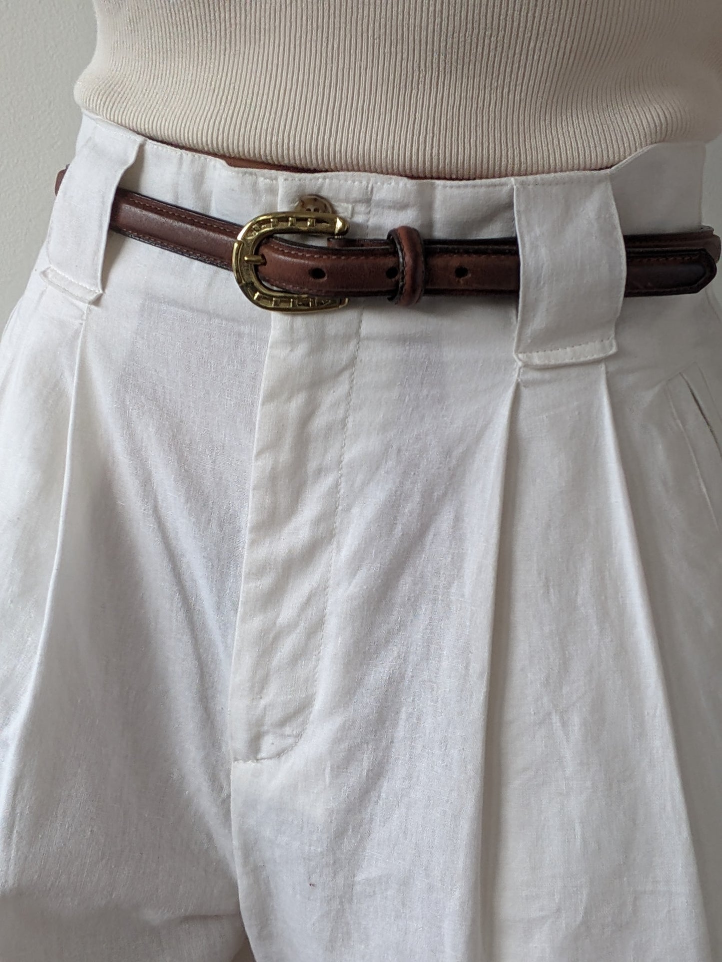 Vintage Stitched Leather & Horseshoe Buckle Belt