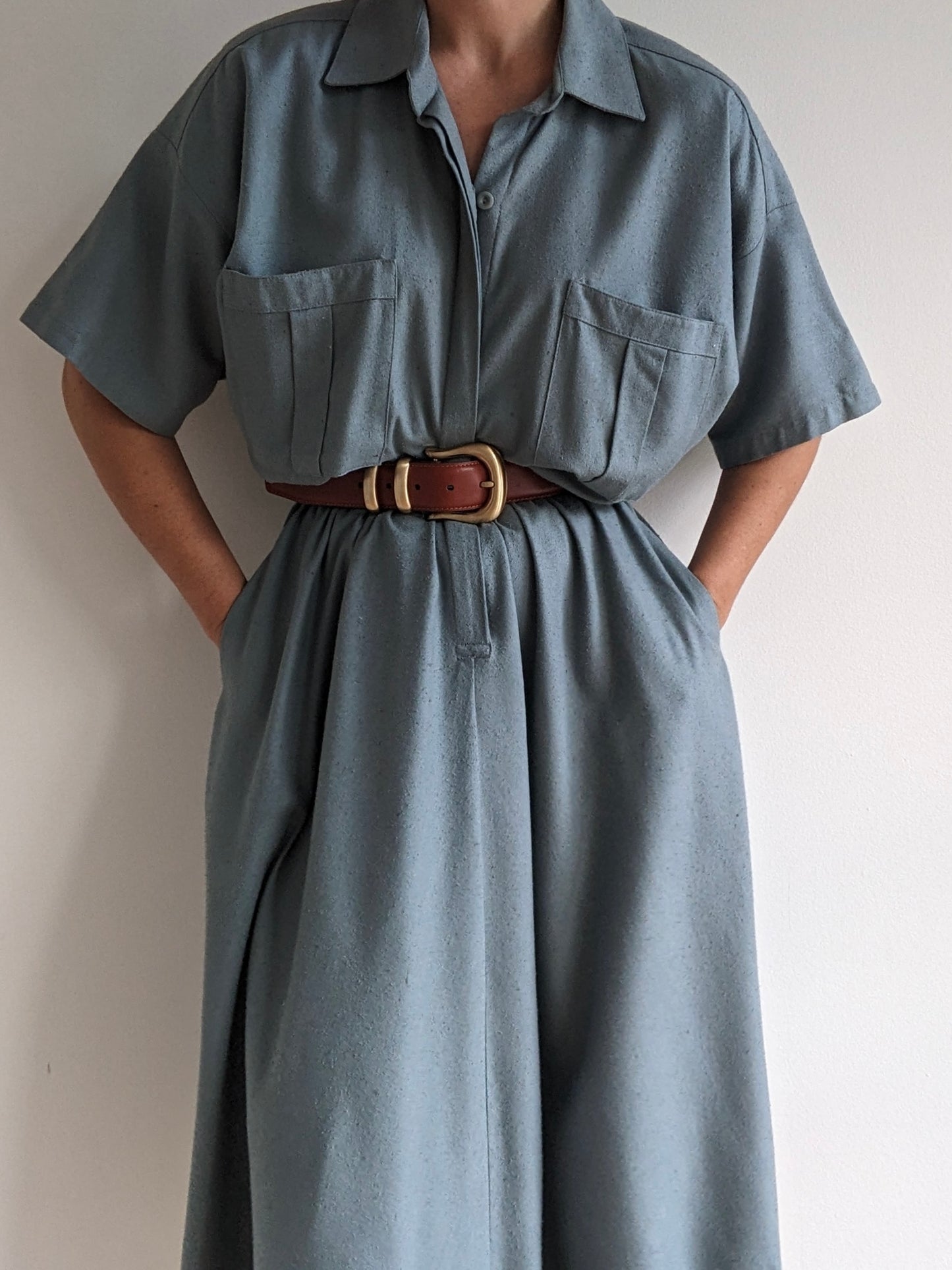 Vintage Stone Blue Raw Silk Dress