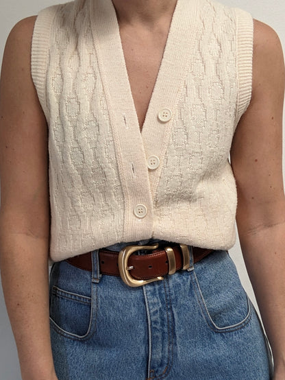 Vintage Cream Knit Sweater Vest