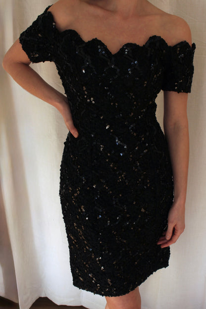 Vintage Onyx Sequined Party Dress