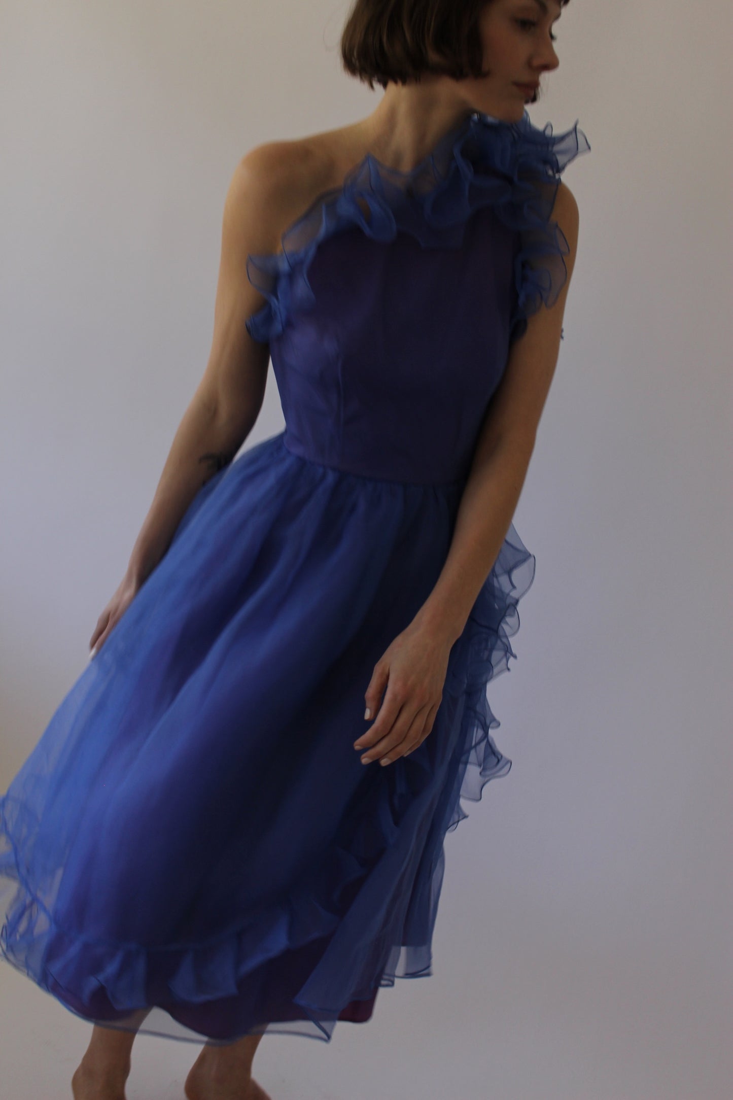 Gorgeous Vintage Bergdorf Goodman Sapphire Ruffled Dress