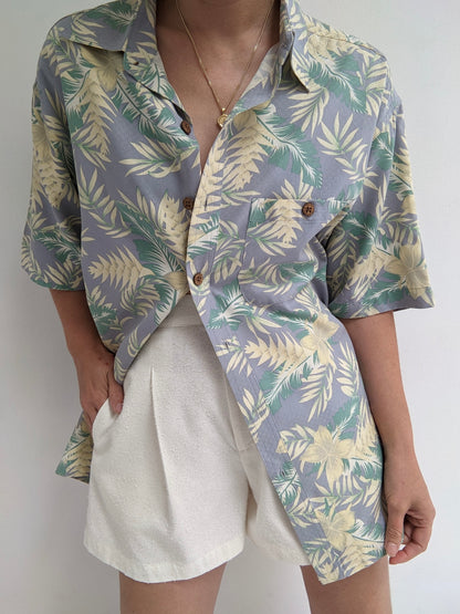 90s Tropical Print Silk Shirt