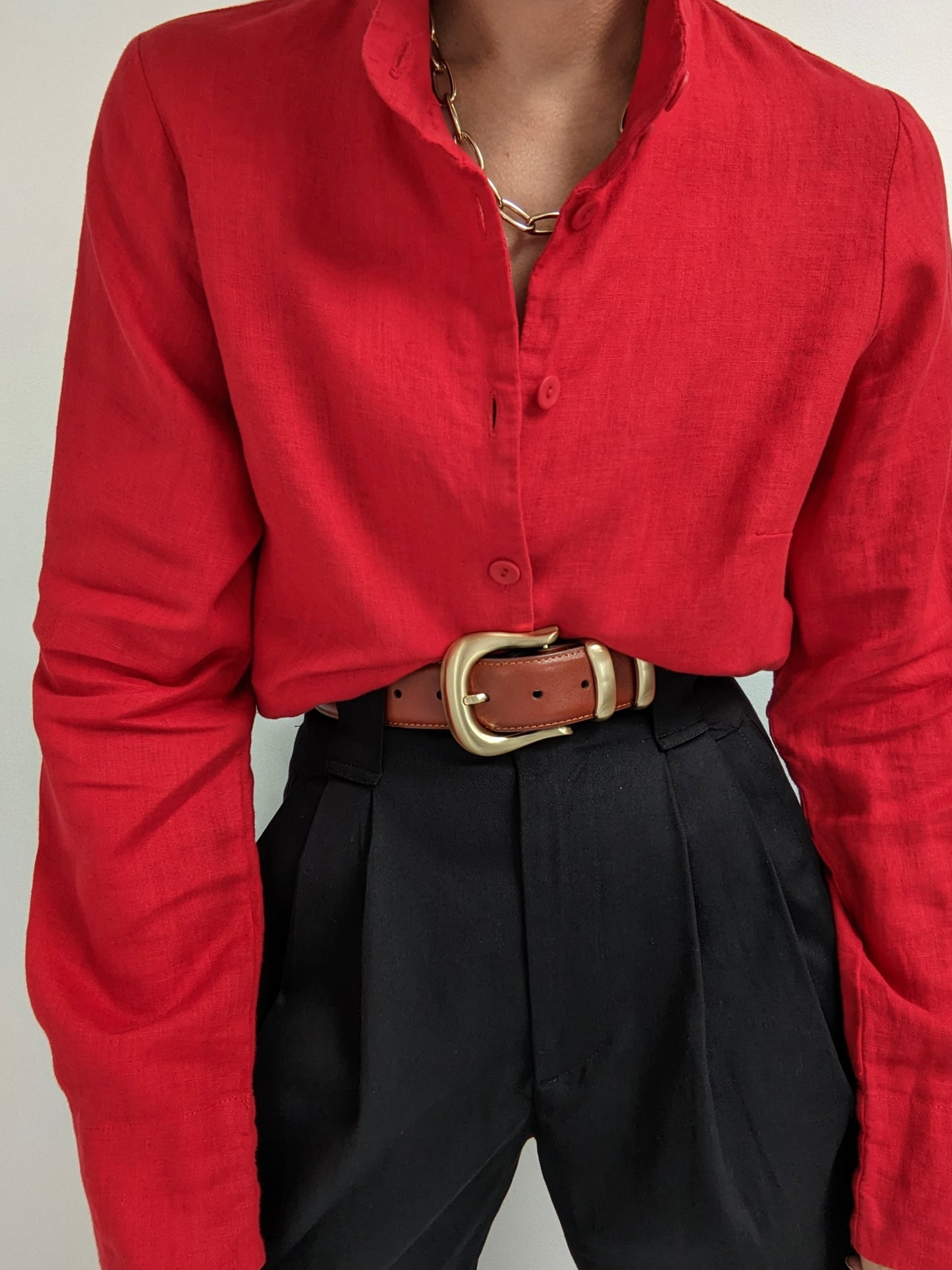 Flax Crimson Linen Tunic Blouse