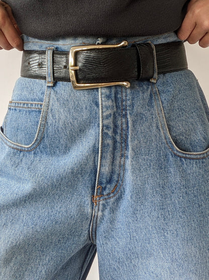 Vintage Onyx Reptile-Embossed Leather Belt