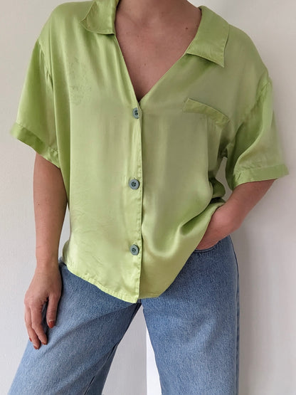 Vintage Chartreuse Silk Satin Blouse