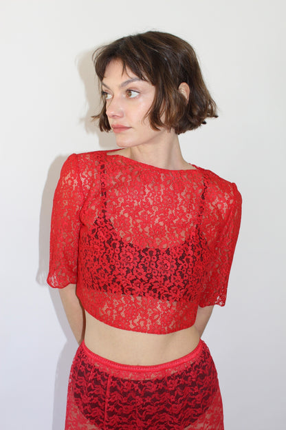 Vintage Chili Lace Crop Blouse