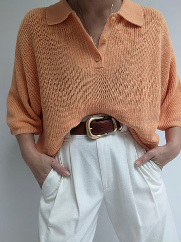 Vintage Tangerine Knitted Linen Henley