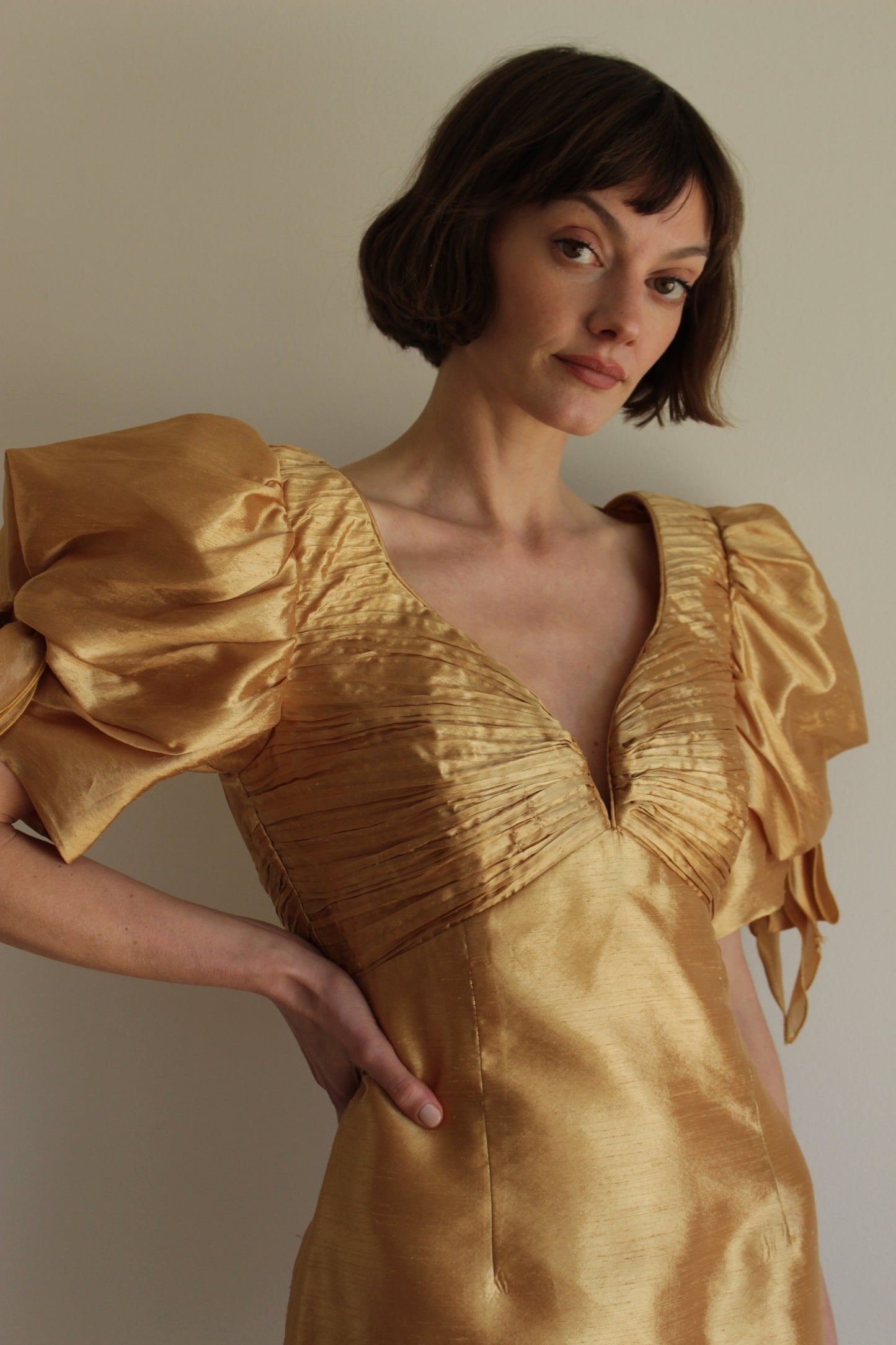 Vintage Gold Lamé Pleated Dress