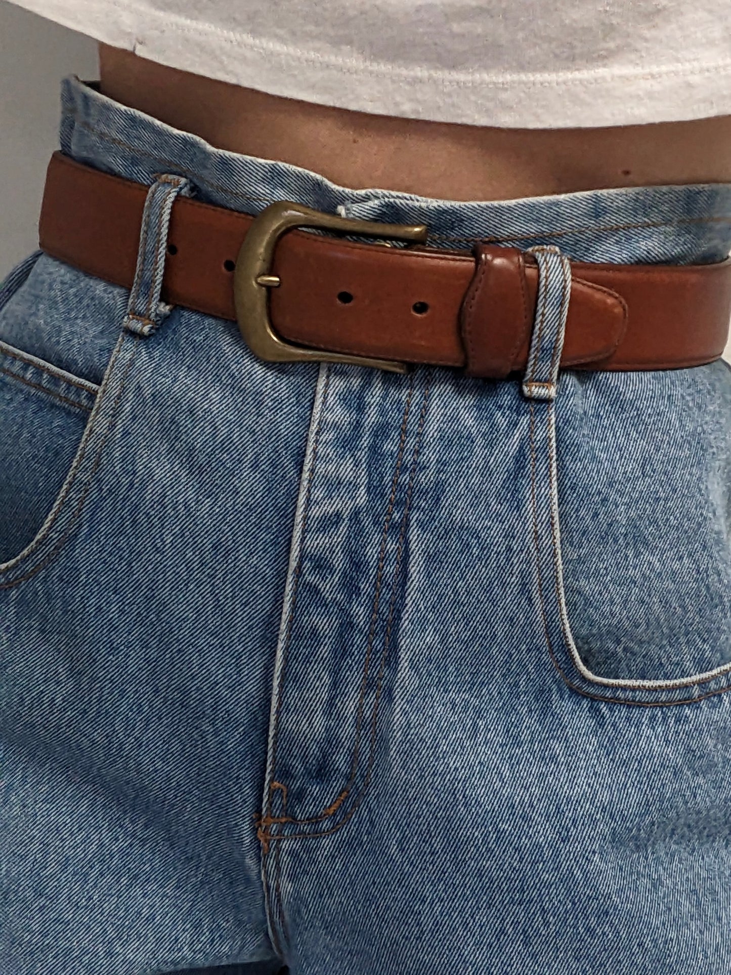 Vintage Saddle Brown Leather & Solid Brass Belt