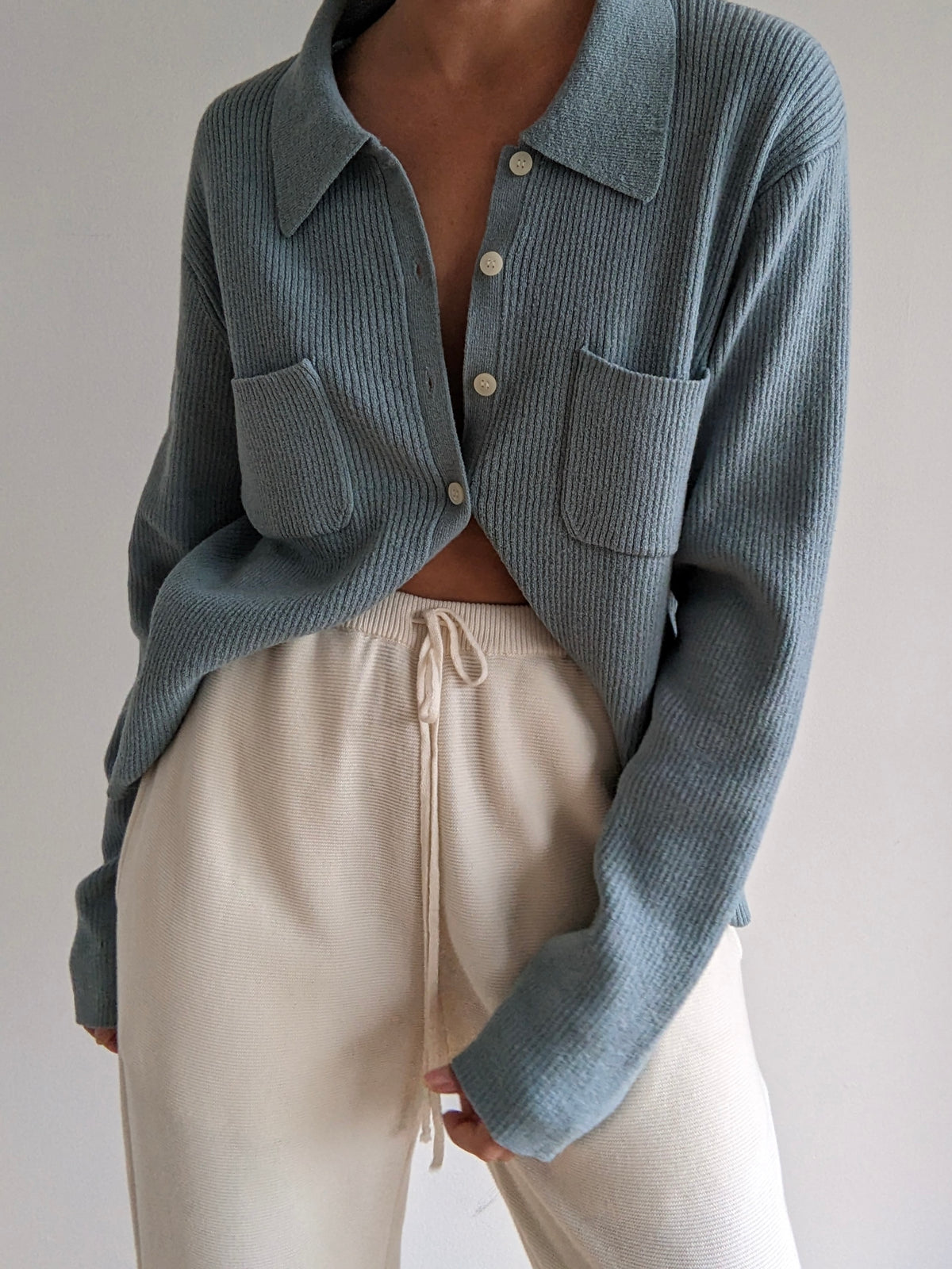 Vintage Sky Blue Merino Wool Cardigan