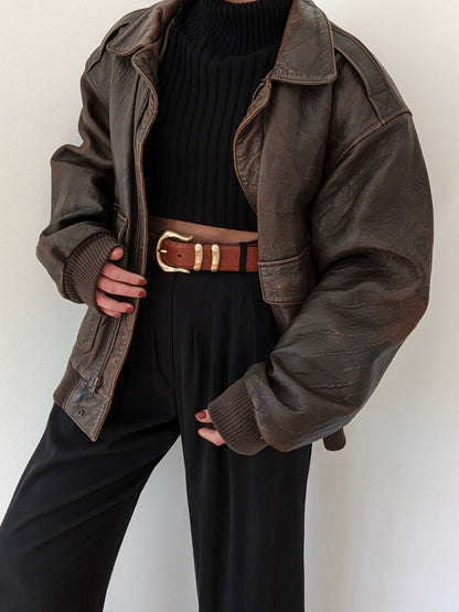 Incredible Vintage Tobacco Leather Bomber