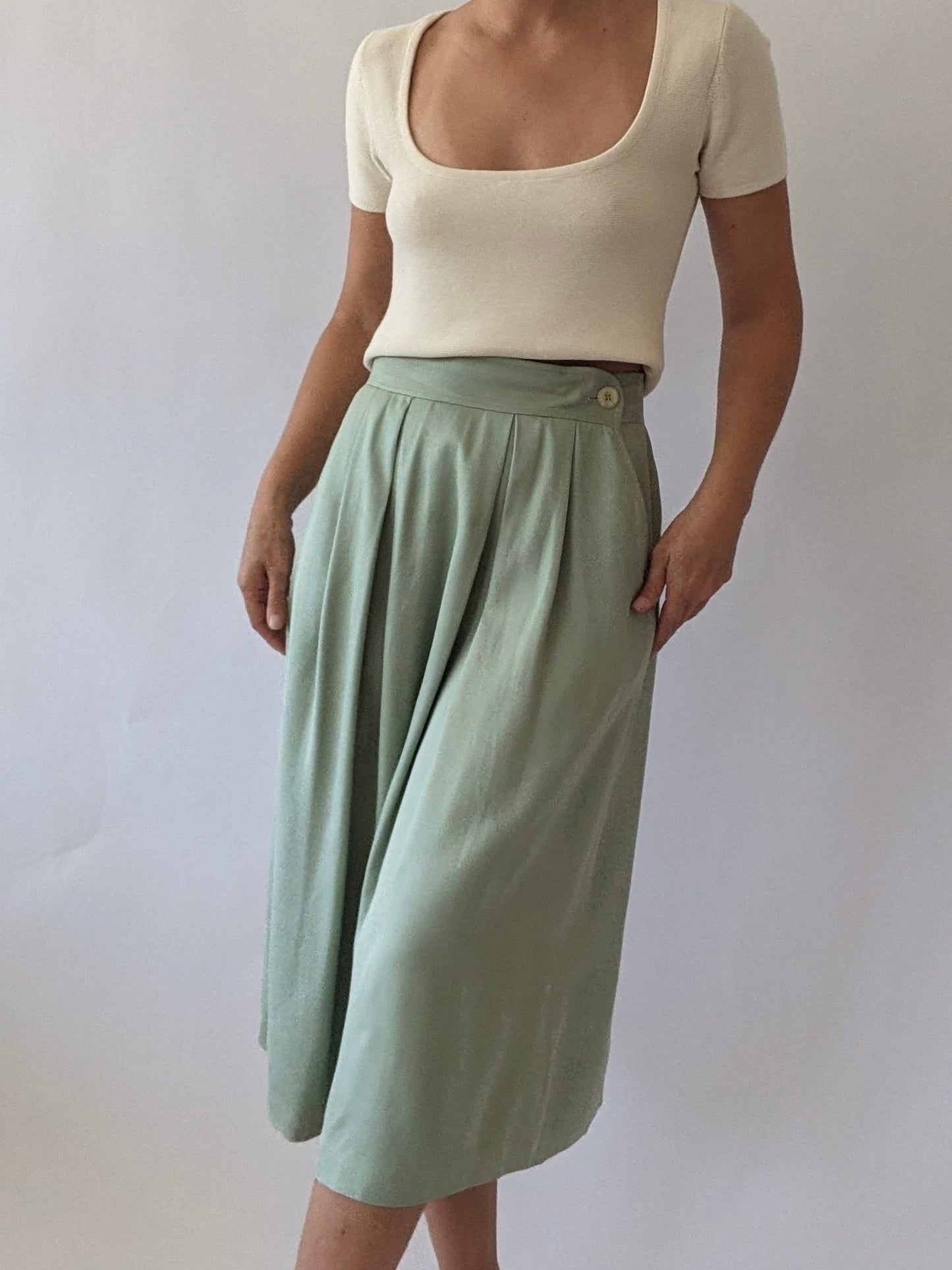 Vintage Pistachio Twilled Silk Skirt