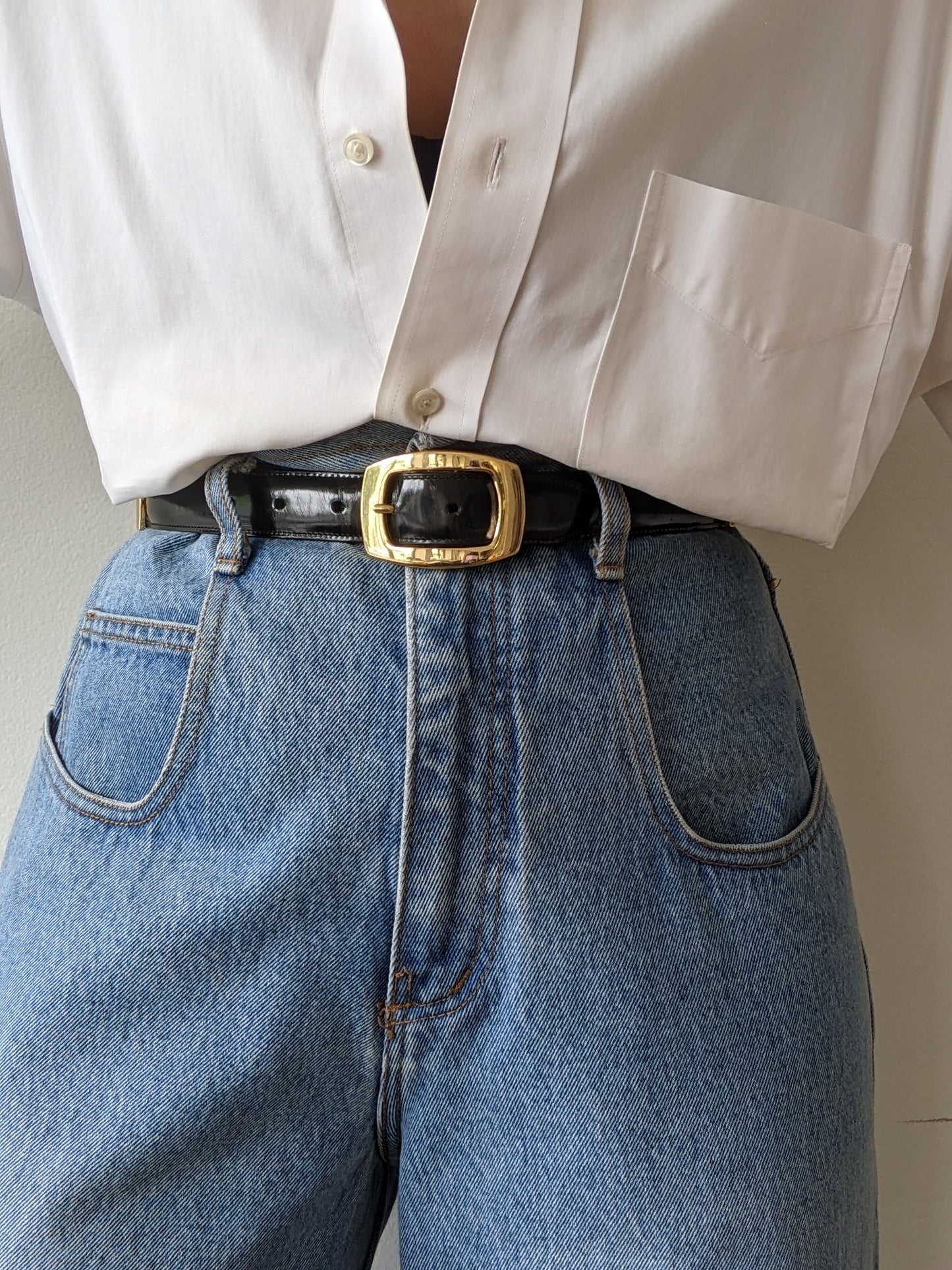 Vintage Segmented Ink Black Patent Leather Belt