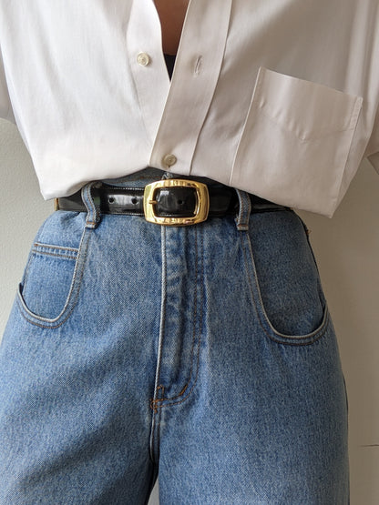 Vintage Segmented Ink Black Patent Leather Belt