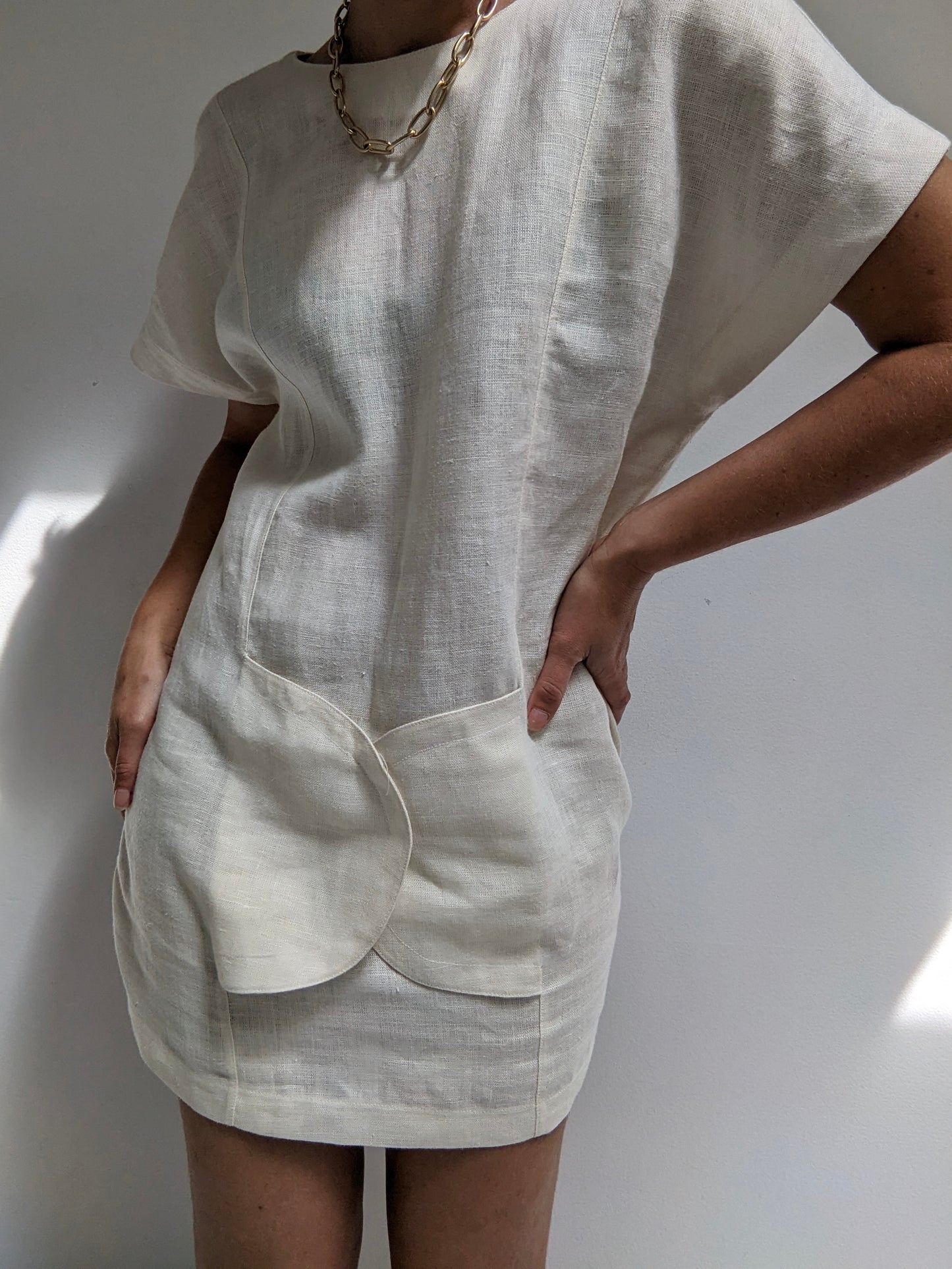 Lovely Vintage Cream Linen Mini Dress