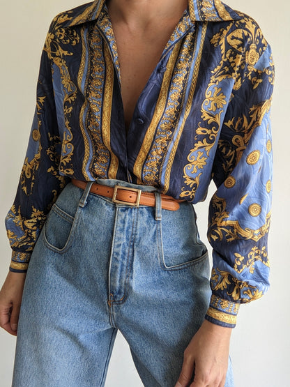 Vintage Silk Baroque Print Blouse