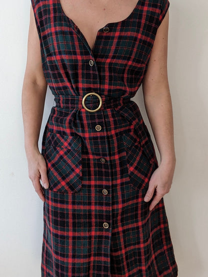 Vintage Pendleton Belted Plaid Wool Dress