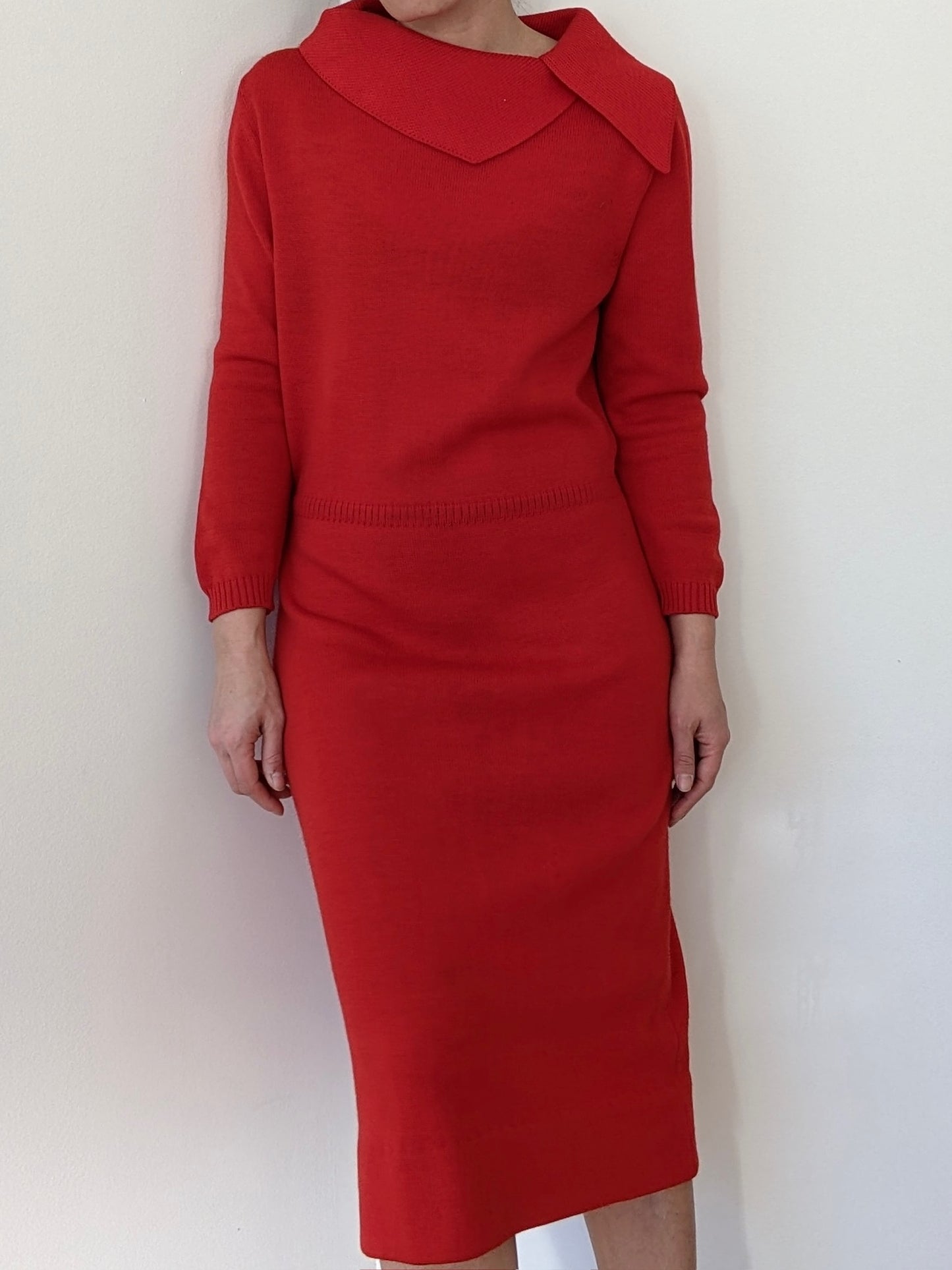 Lovely Vintage Holiday Red Wool Collared Dress