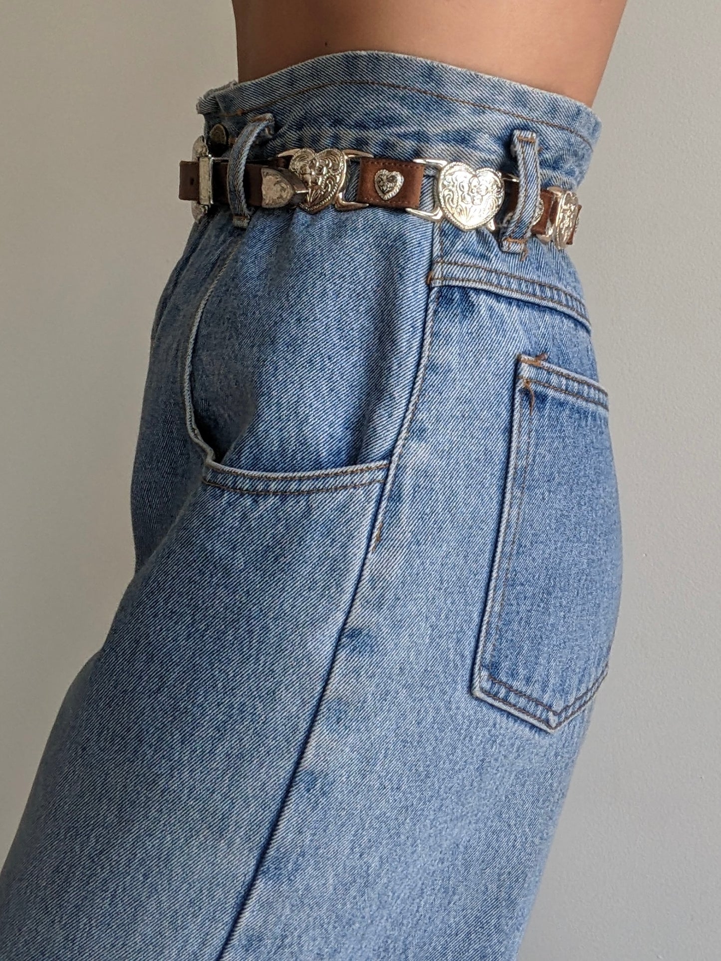 Rare Vintage Leather & Silver Heart Link Belt