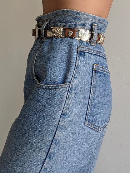 Rare Vintage Leather & Silver Heart Link Belt