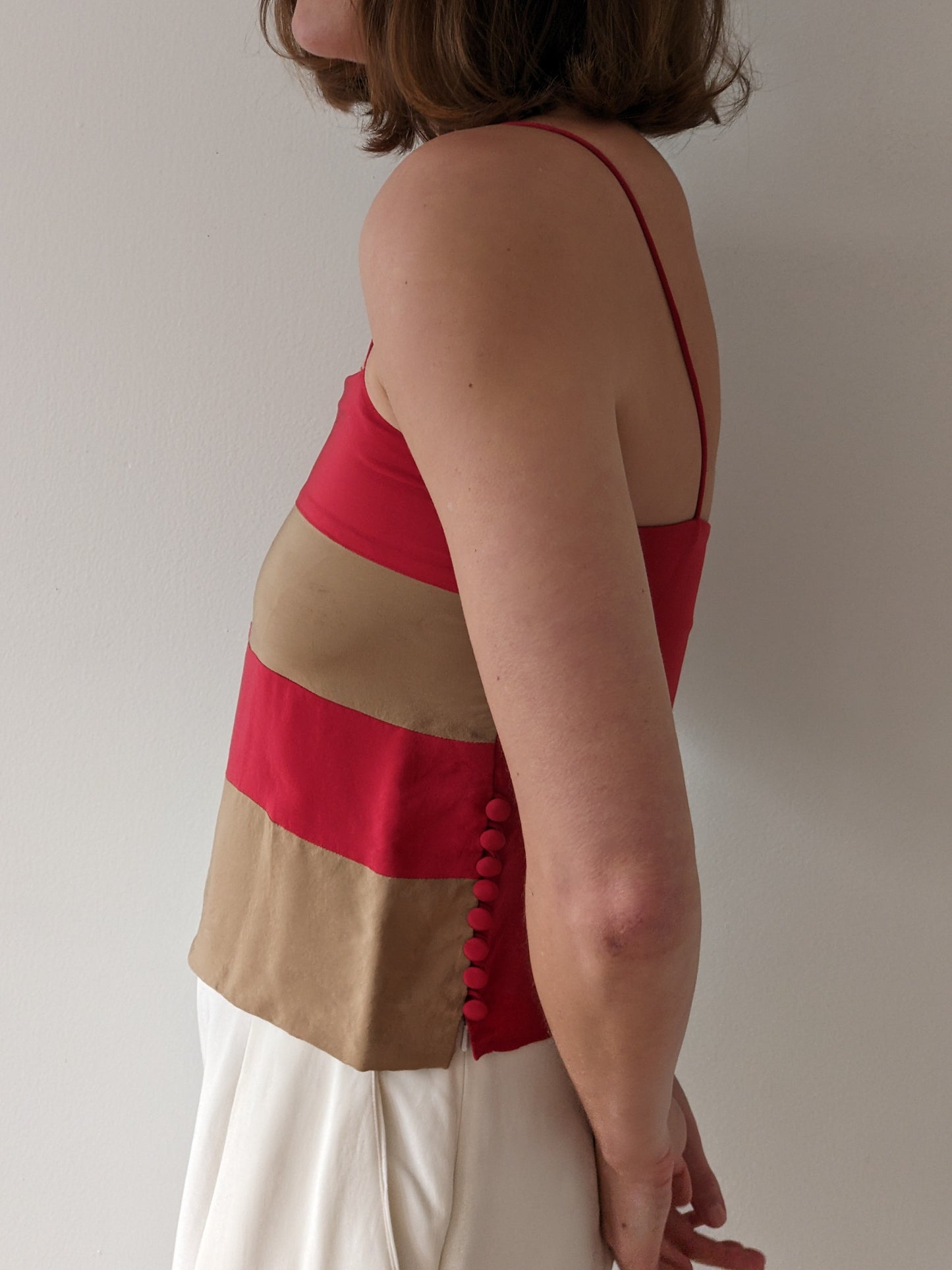 Vintage Cherry & Taupe Silk Camisole