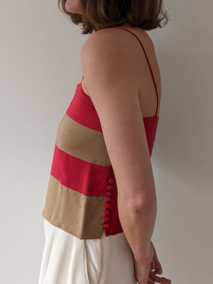 Vintage Cherry & Taupe Silk Camisole