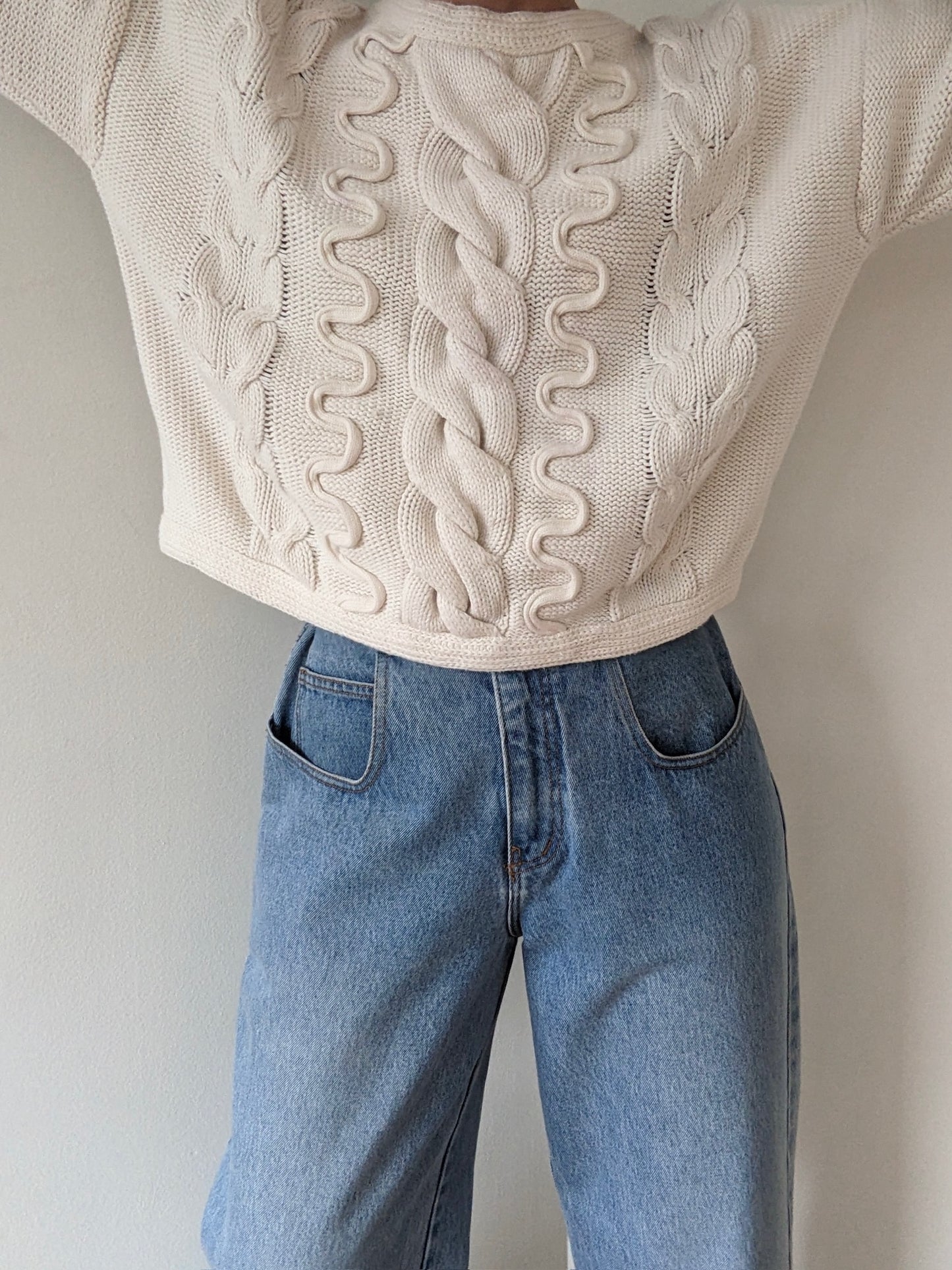 Vintage Ivory Cable Knit Crop Sweater