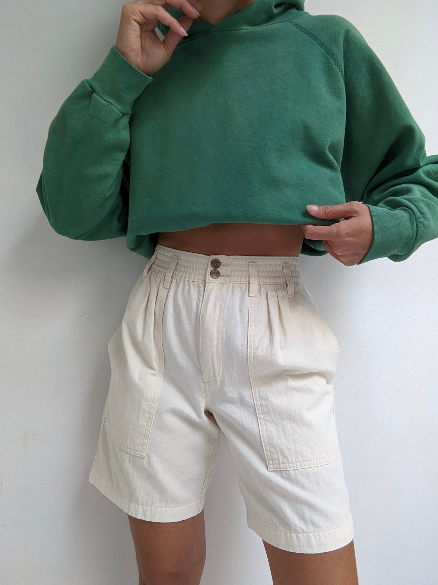 Vintage Bone Cotton Twill Leisure Shorts