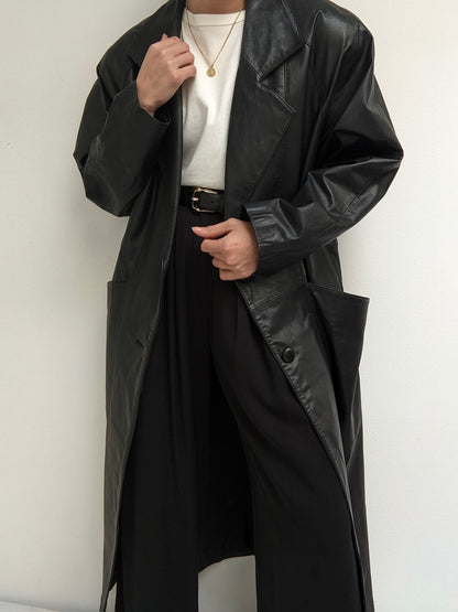 Vintage Black Leather Trench Coat