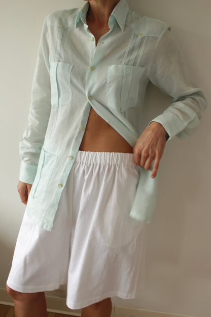 Vintage Oscar de la Renta Aqua Linen Button Up