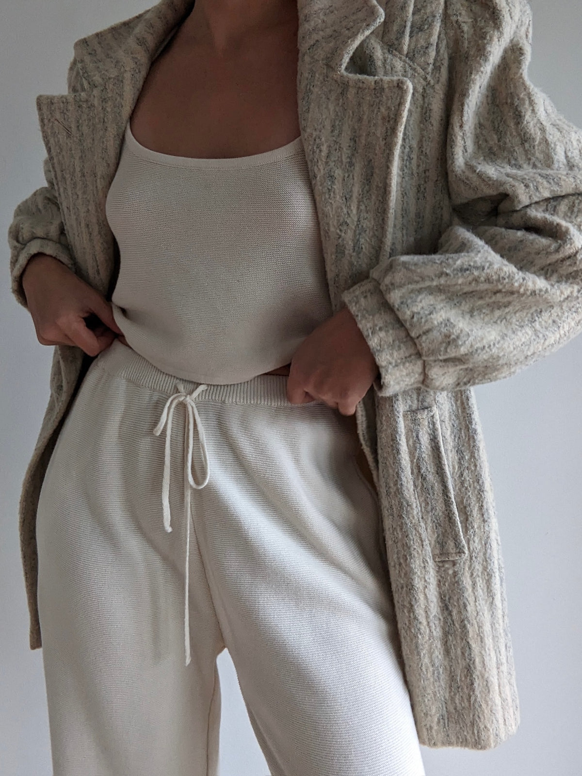 Vintage Cream & Stone Striped Wool Coat