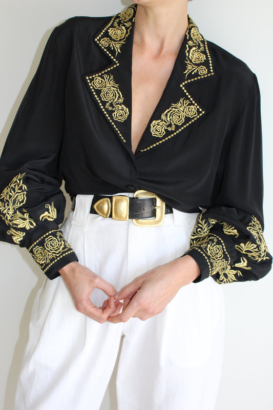 Vintage Diane Von Furstenberg Embroidered Silk Blouse