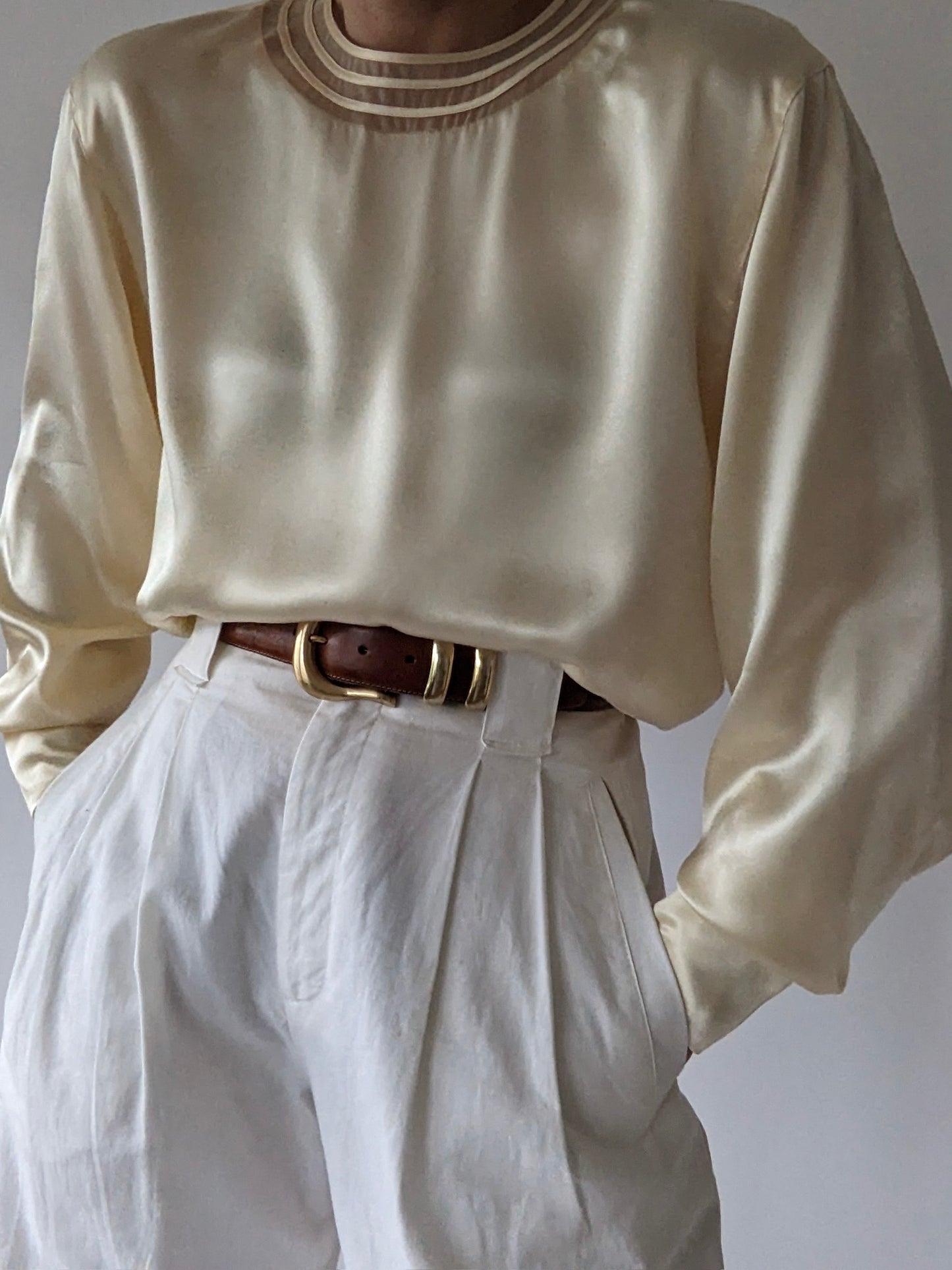 Vintage Buttermilk Silk Charmeuse Blouse