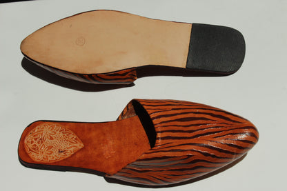 Lovely Vintage Zebra-Embossed Leather Slippers