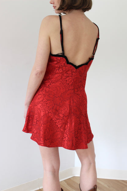 Vintage Victoria's Secret Crimson Floral Slip