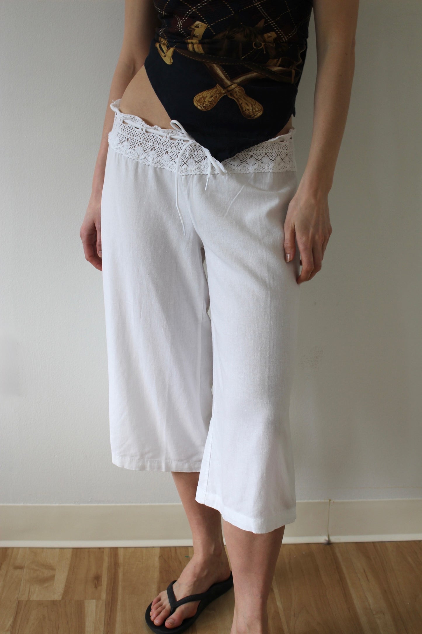 Vintage Ivory Linen & Crochet Culottes