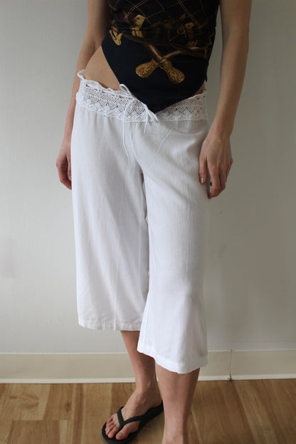 Vintage Ivory Linen & Crochet Culottes