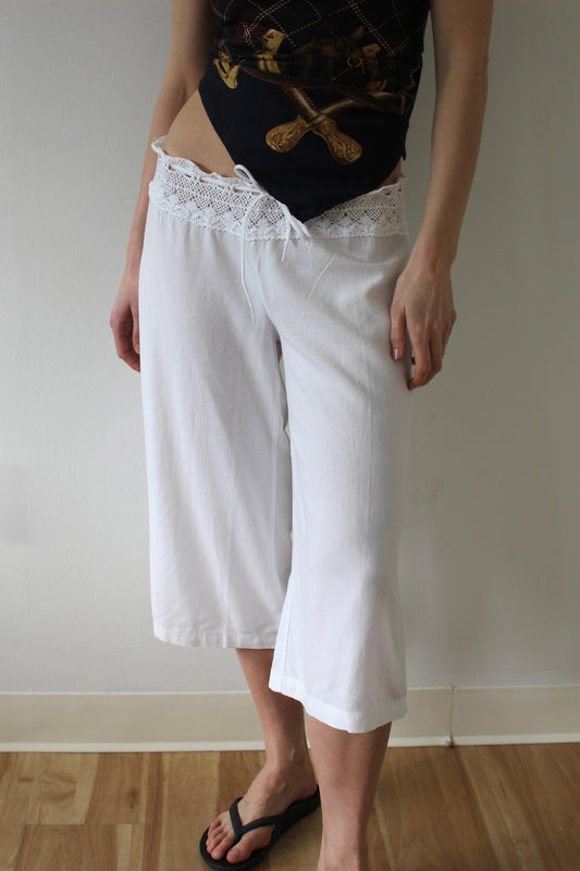Vintage Ivory Linen & Crochet Culottes