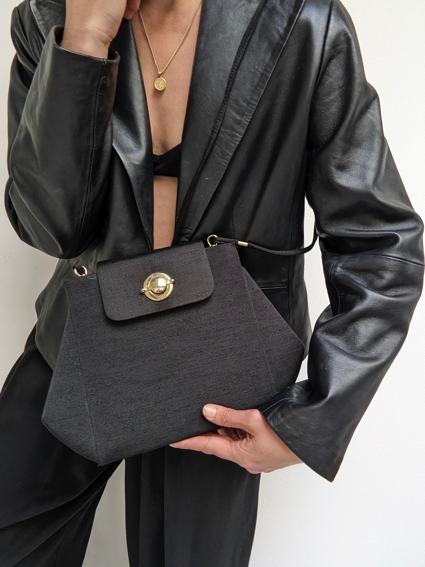 Black Ribbed Shoulder Purse