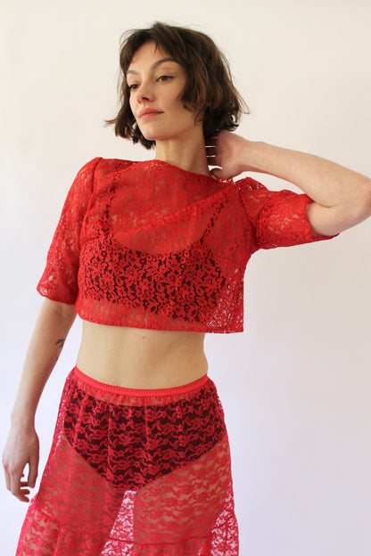 Vintage Chili Lace Crop Blouse