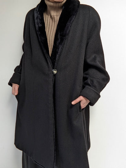 Vintage Onyx Wool & Faux Fur Coat