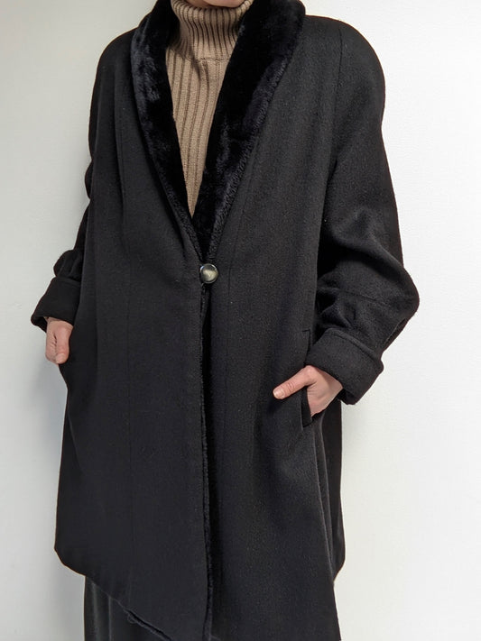 Vintage Onyx Wool & Faux Fur Coat