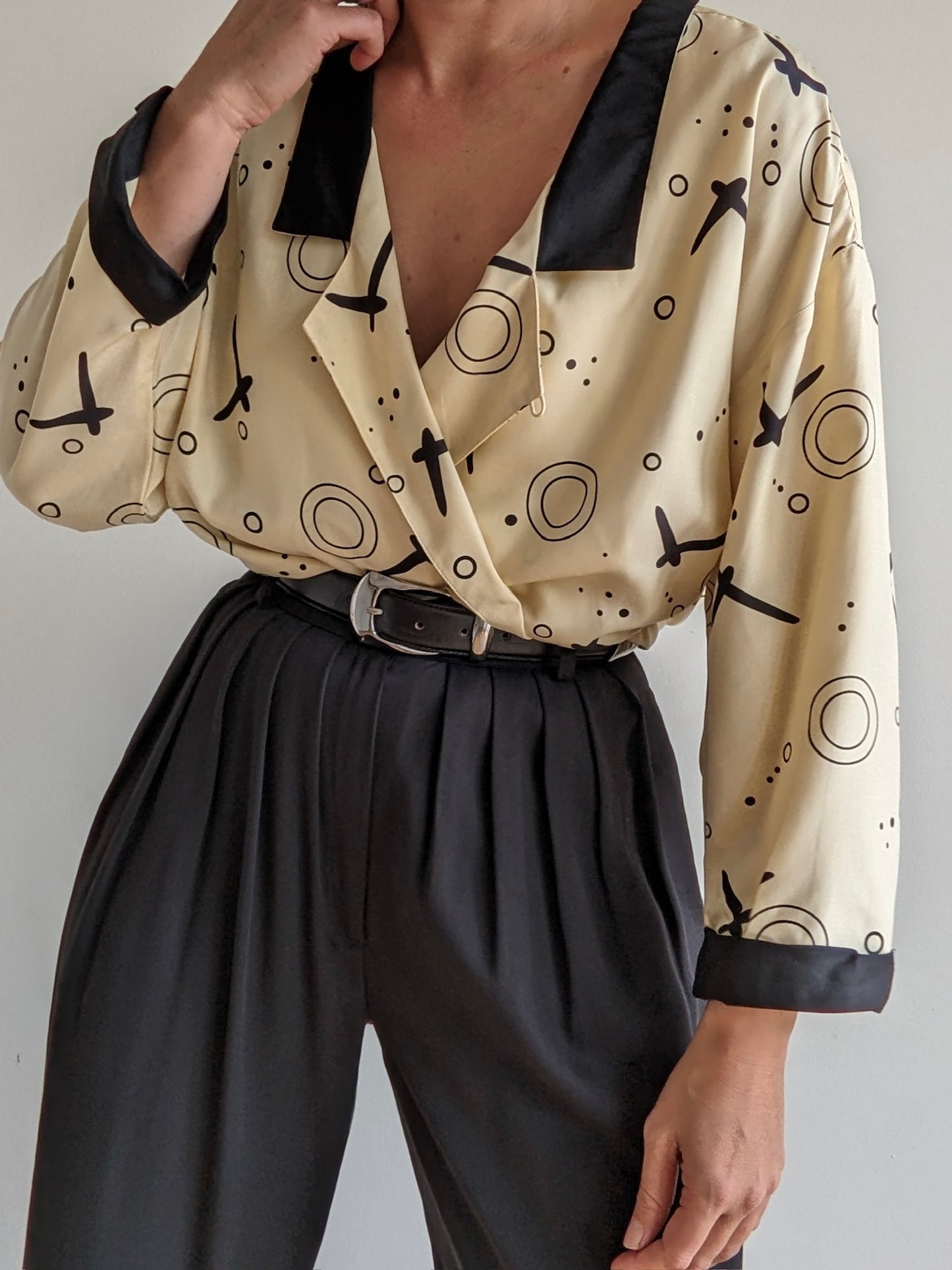 Vintage Joanie Char Printed Silk Peplum Blouse