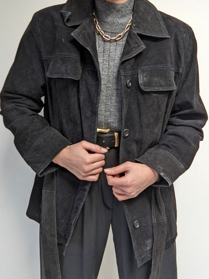 Vintage Ink Black Belted Suede Jacket